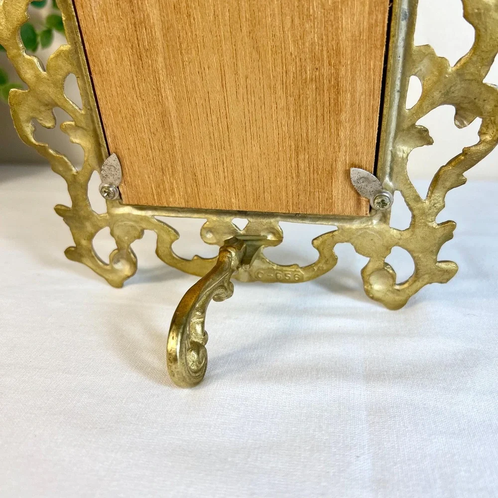 Vintage Rococo Style Heavy Gold Ornate Iron Picture Frame with Glass | 4x6 Photo